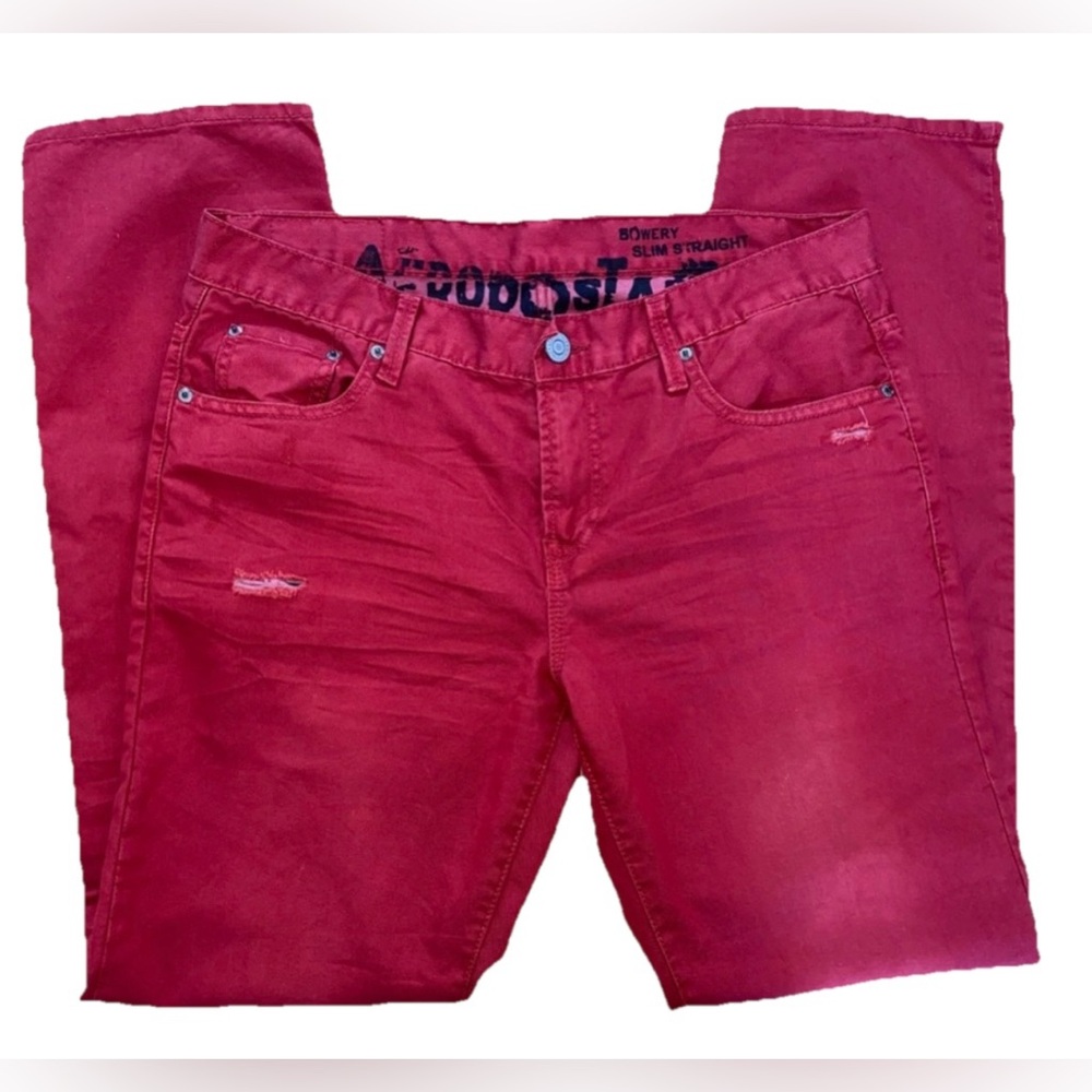 AEROPOSTALE  Bowery Slim Straight Jeans Red
